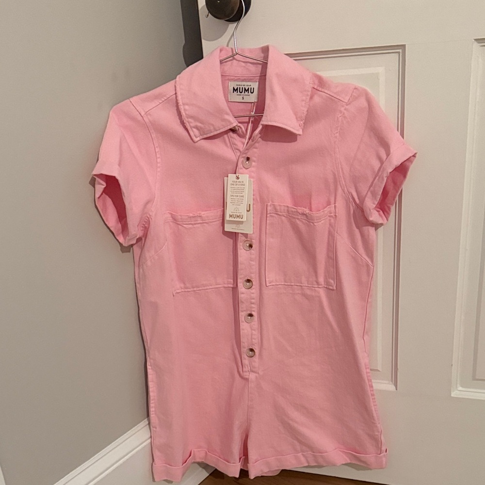 NWT Show me your MUMU Pink Short Sleeve Romper Small